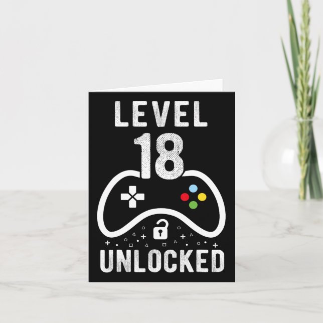 Level 18 Unlocked Video Game 18th Birthday Gift  Card (Front)
