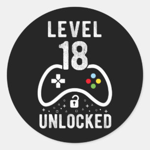 Level 18 Unlocked Video Game 18th Birthday Gift Classic Round Sticker
