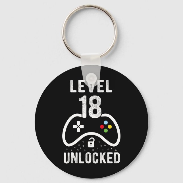 Level 18 Unlocked Video Game 18th Birthday Gift  Key Ring (Front)
