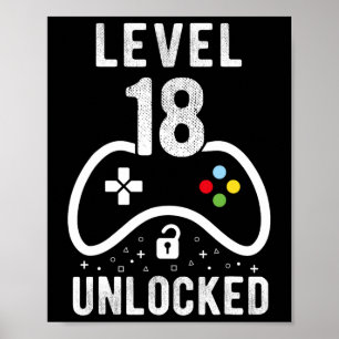 Level 18 Unlocked Video Game 18th Birthday Gift Poster