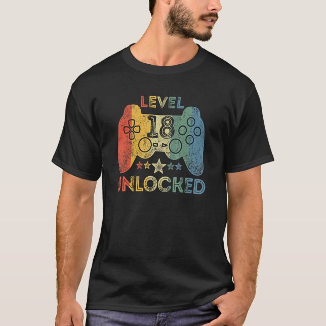 Level 18 Unlocked Video Gamer 18 Years Old 18th Bi T-Shirt (Front)