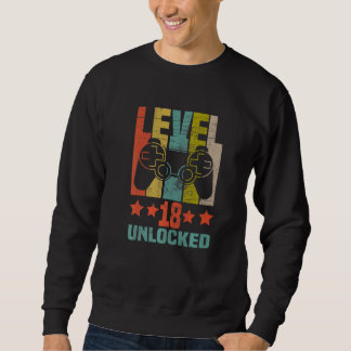 Level 18 Unlocked  Video Gamer 18th Birthday Sweatshirt