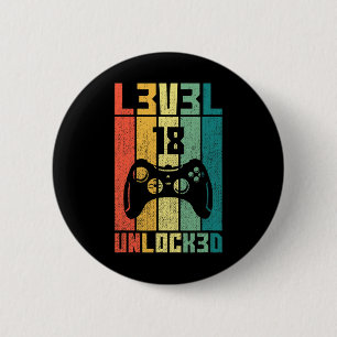 Level 18 Unlocked Vintage Video Gamer 18th Birthda 6 Cm Round Badge