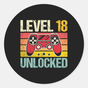 Level 18 Unlocked Vintage Video Gamer 18th Birthda Classic Round Sticker