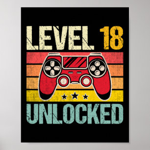 Level 18 Unlocked Vintage Video Gamer 18th Birthda Poster