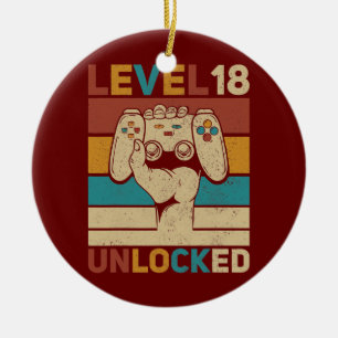 Level 18 Year Old Unlocked 18th Birthday Gamer Ceramic Ornament