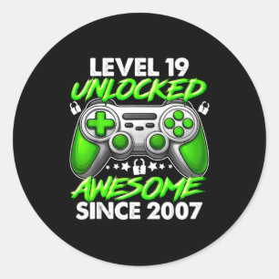 Level 19 Unlocked 19 Year Old Boys 19th Birthday B Classic Round Sticker