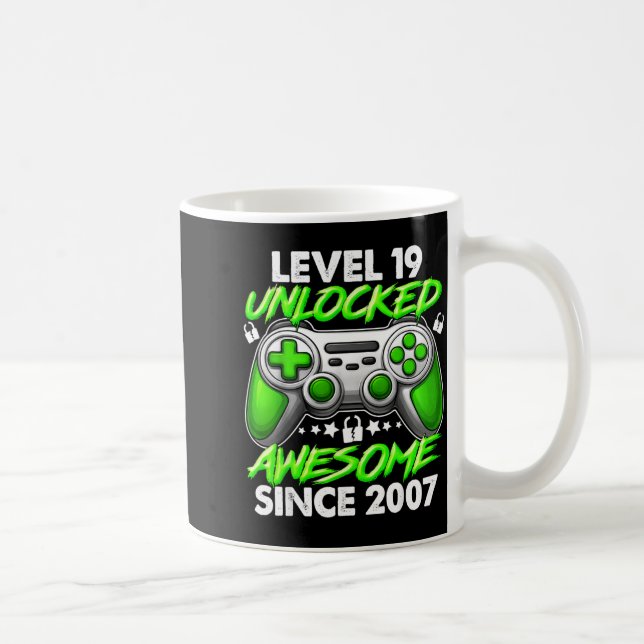 Level 19 Unlocked 19 Year Old Boys 19th Birthday B Coffee Mug (Right)