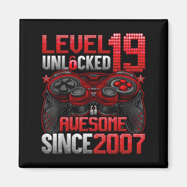 Level 19 Unlocked 19 Year Old Boys 19th Birthday B Magnet (Front)