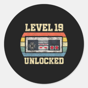 Level 19 Unlocked 19 Year Old Gift Funny Gamer 19t Classic Round Sticker