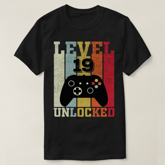 Level 19 Unlocked Funny Video 19th Birthday Gift T-Shirt (Design Front)