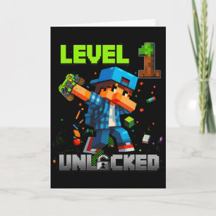 Level 1 Unlocked Funy Birthday Boy Pixel Gamer 1st Card
