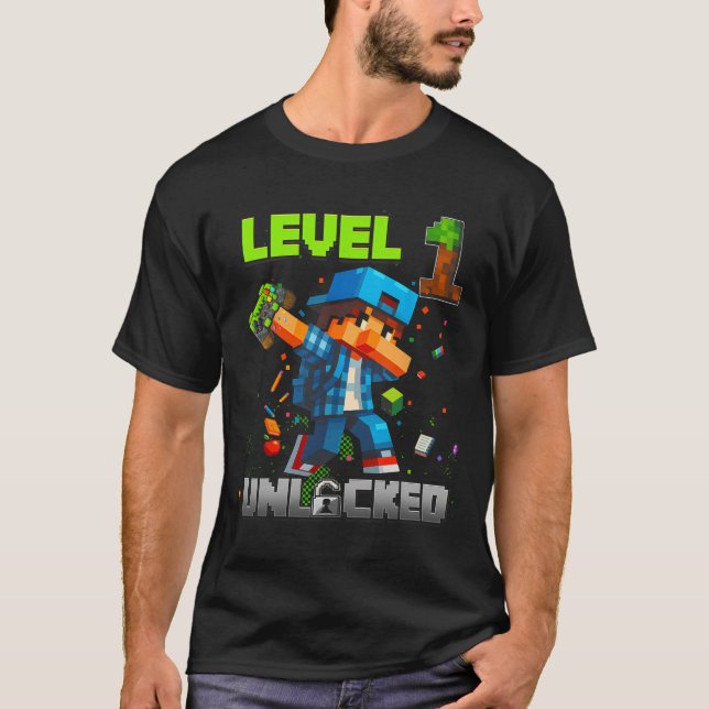 Level 1 Unlocked Funy Birthday Boy Pixel Gamer 1st T-Shirt (Front)