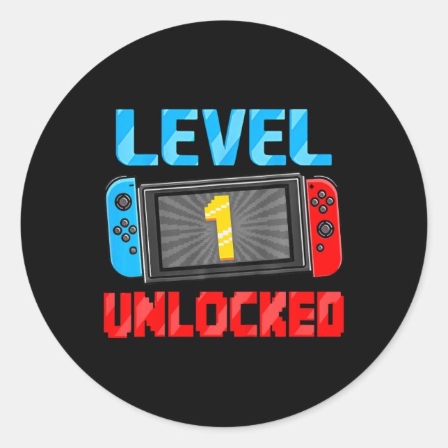 Level 1 Unlocked Gamer 1st Birthday Gift Video Gam Classic Round Sticker (Front)