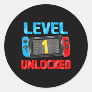 Level 1 Unlocked Gamer 1st Birthday Gift Video Gam Classic Round Sticker