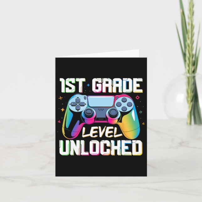 Level 1st Grade Unlocked Back To School First Day  Card (Front)