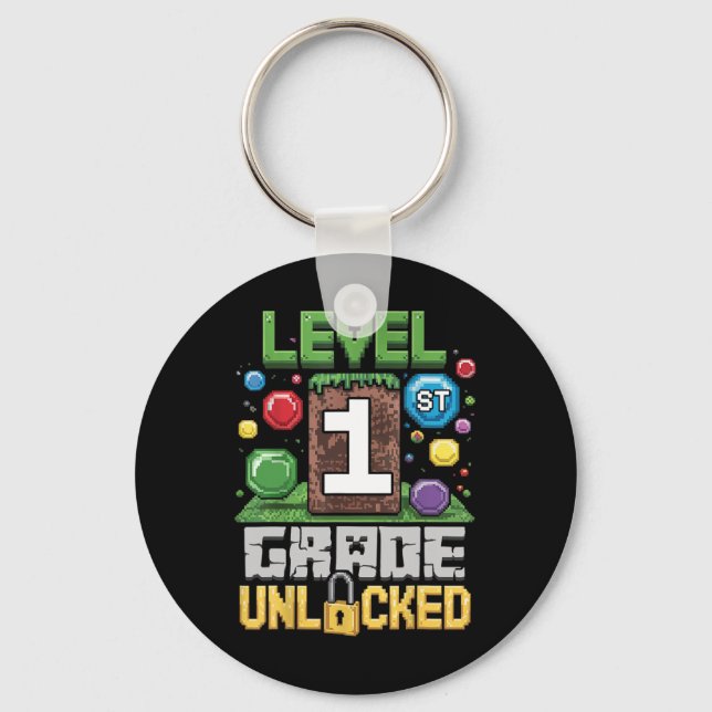 Level 1st Grade Unlocked Video Game First Day Back Key Ring (Front)