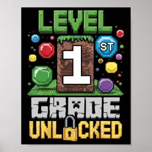Level 1st Grade Unlocked Video Game First Day Back Poster