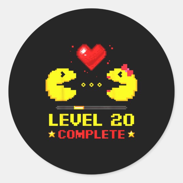 Level 20 Complete Gamers 20th Wedding Anniversary  Classic Round Sticker (Front)
