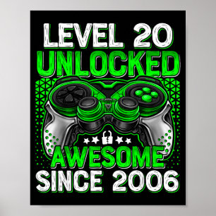 Level 20 Unlocked 20 Year Old Boys 20th Birthday B Poster