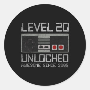 Level 20 Unlocked 20th Birthday 20 Year Old Video Classic Round Sticker