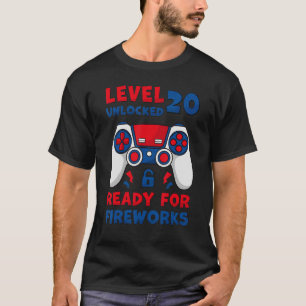 Level 20 Unlocked 20th Birthday Game 4th Of July B T-Shirt
