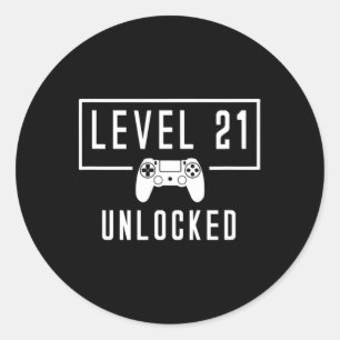 Level 21 21st Years Unlocked Video Game Gamer Bday Classic Round Sticker