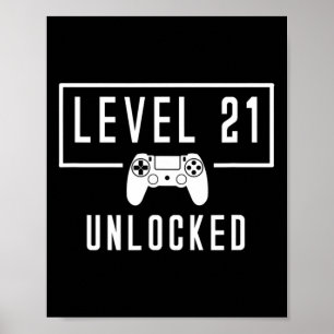 Level 21 21st Years Unlocked Video Game Gamer Bday Poster