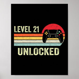Level 21 Unlocked 21st Video Gamer Birthday Gift Poster