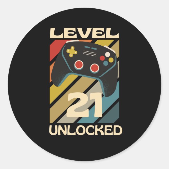 Level 21 Unlocked Funny Gaming Classic Round Sticker (Front)