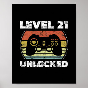 Level 21 Unlocked Funny Video Gamer 21st Birthday Poster