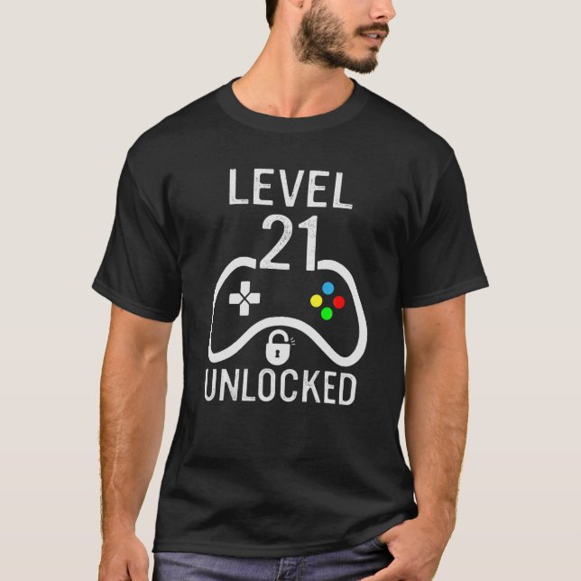 Level 21 Unlocked Gamer 21St Birthday Gift Video G T-Shirt (Front)