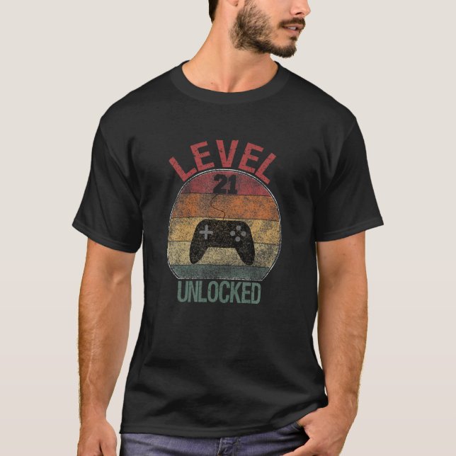Level 21 Unlocked Gamer Gaming Console PC Birthday T-Shirt (Front)