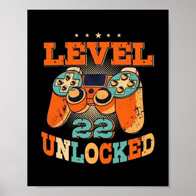 Level 22 Unlocked Birthday Men Gamer 22nd Poster (Front)