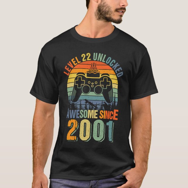 Level 22 Unlocked Funny 22nd Birthday Gamer 2001 B T-Shirt (Front)
