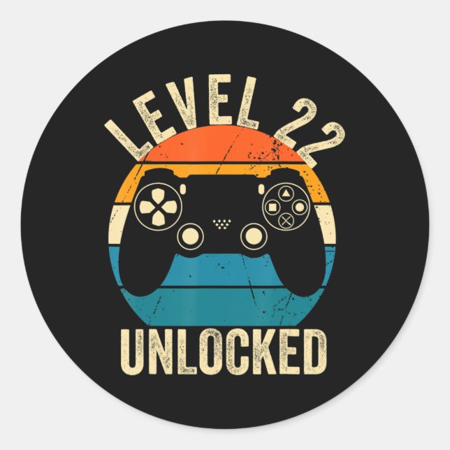 Level 22 Unlocked Video Game 22nd Birthday Gamer B Classic Round Sticker (Front)
