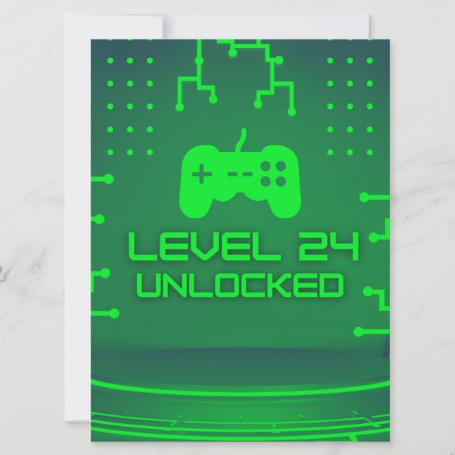 Level 24 Unlocked Gaming 24th Birthday Invitation (Front)