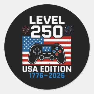 Level 250 Unlocked 250th Birthday Gamer Classic Round Sticker