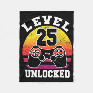 Level 25 Unlocked 25 Years Old Retro 80s 25th Birt Fleece Blanket