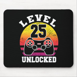 Level 25 Unlocked 25 Years Old Retro 80s 25th Birt Mouse Pad