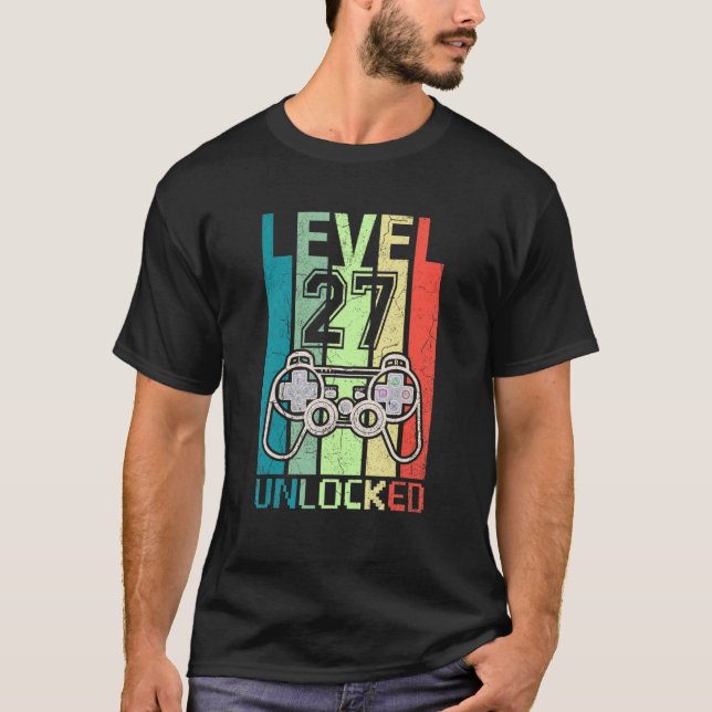 Level 27 Unlocked  Video Gamer 27th Birthday  Tee (Front)