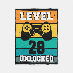 Level 28 Unlocked 28 Years Old Retro 80s 28th Birt Fleece Blanket