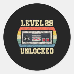 Level 29 Unlocked 29 Year Old Gift Funny Gamer 29t Classic Round Sticker