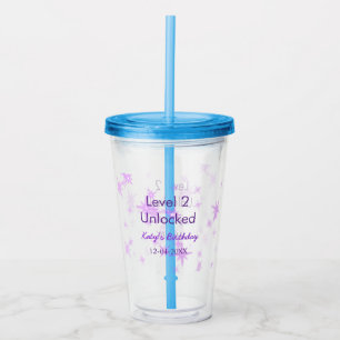 Level 2 unlocked add birthday name date purple spa acrylic tumbler