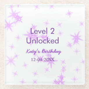 Level 2 unlocked add birthday name date purple spa glass coaster