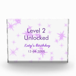 Level 2 unlocked add birthday name date purple spa photo block