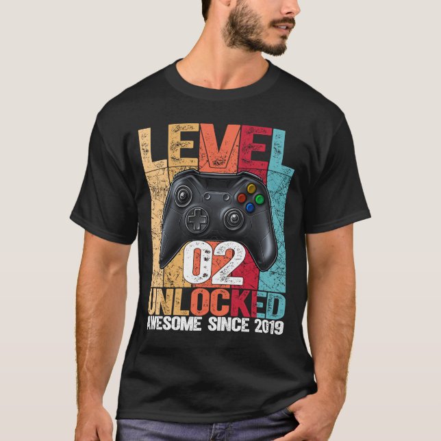 Level 2 Unlocked Awesome Since 2019 2nd Birthday G T-Shirt (Front)