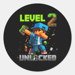 Level 2 Unlocked Funy Birthday Boy Pixel Gamer 2nd Classic Round Sticker