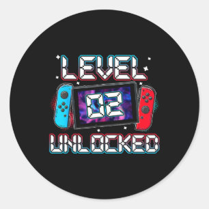 Level 2 Unlocked Gamer 2nd Birthday Gift Video Gam Classic Round Sticker