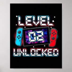 Level 2 Unlocked Gamer 2nd Birthday Gift Video Gam Poster